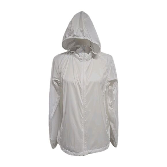 Uniqlo Windbreaker Rain Jacket Full-Zip Hooded Cinched Waist White Women’s Sz M - Picture 1 of 10